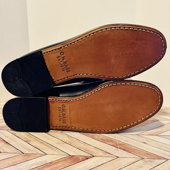 GH Bass Weejuns Whitney Penny Loafers Womens 9.5 M Black White Leather Preppy - Picture 8 of 8